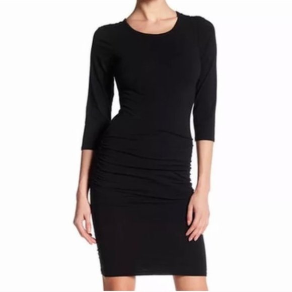 James Perse Dresses & Skirts - James Perse Black Ruched Midi Jersey Dress size 0/XS